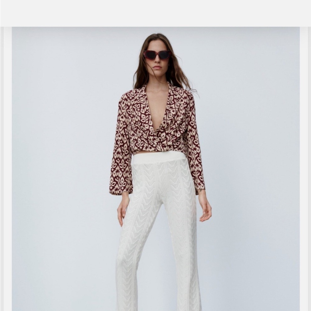 Zara Printed Long Sleeve Wrap blouse